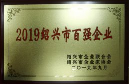 公司荣获“2019绍兴市百强企业”荣誉称号